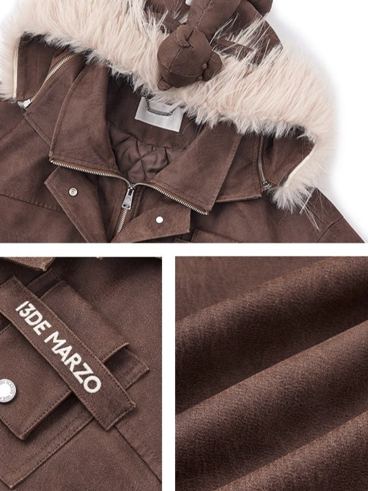 Detachable Fur Collar PU Padded Jacket