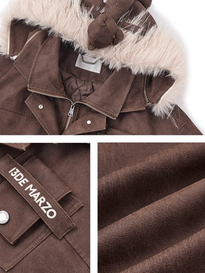 Detachable Fur Collar PU Padded Jacket