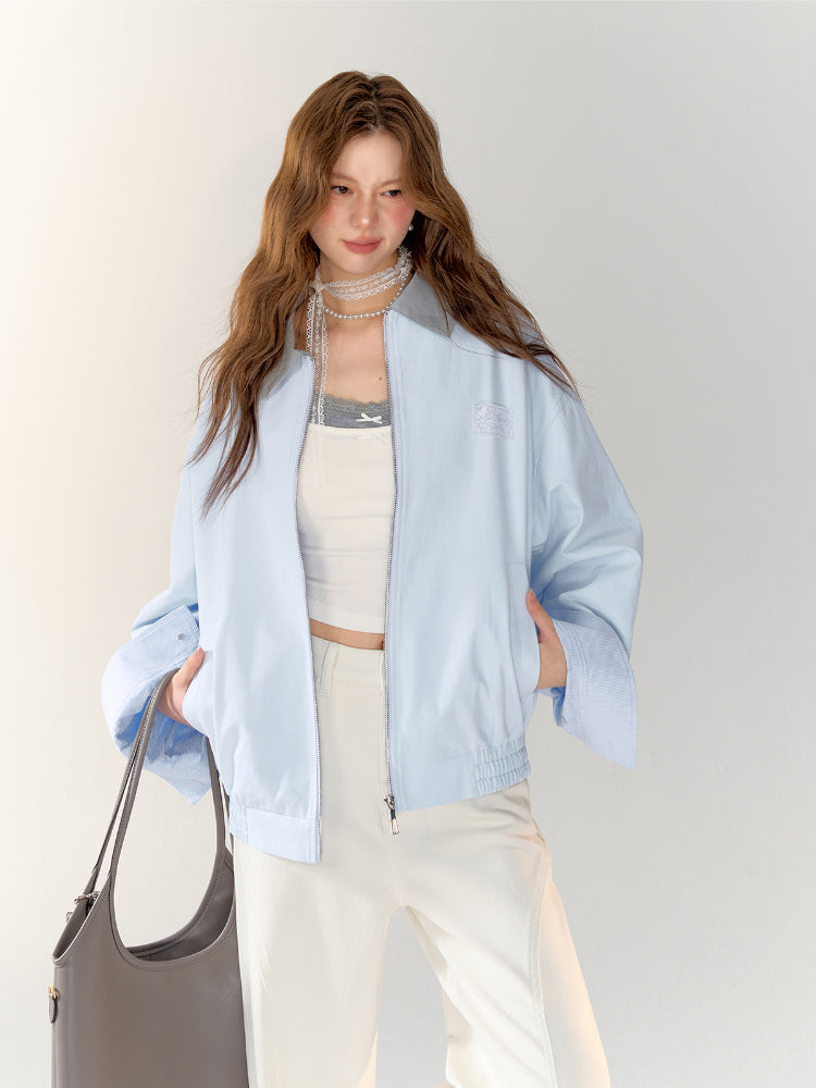 Light Blue Collar Color-block Workwear Jacket