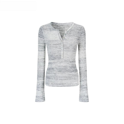 Sequin-Kissed Mélange Henley Knitwear