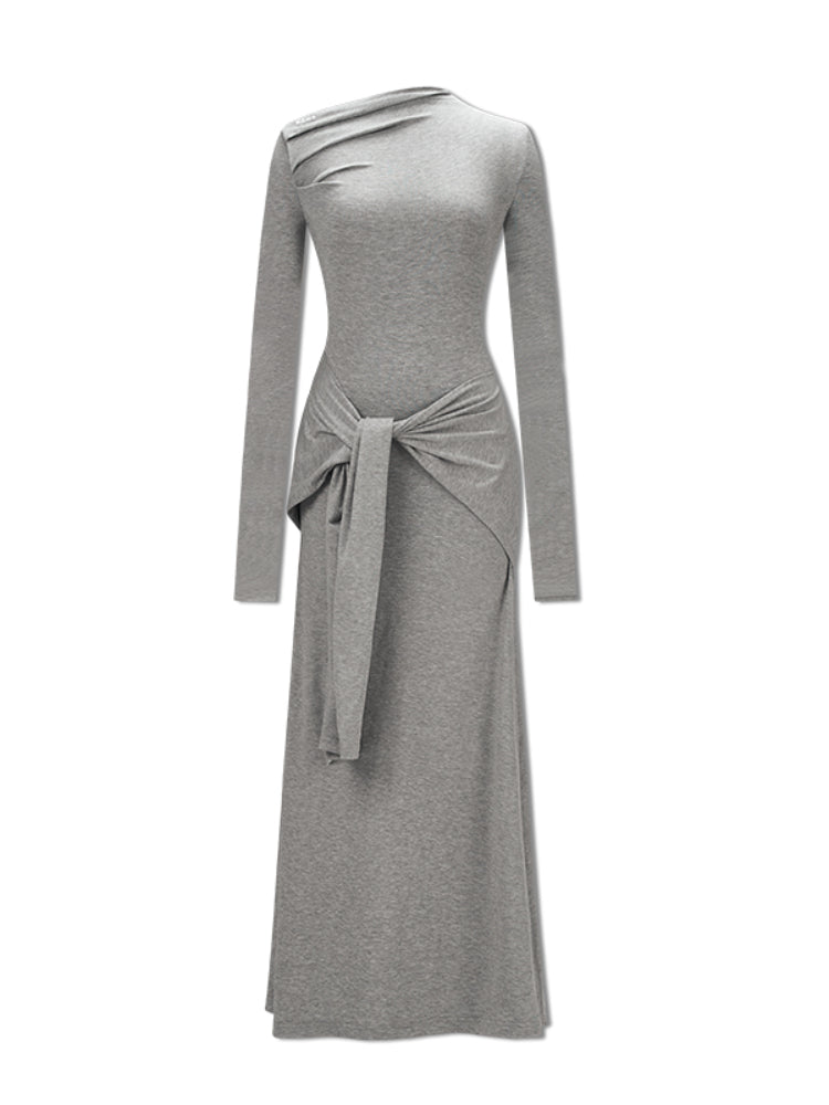 Black &amp; Gray Asymmetric Tie-Waist Slim Dress