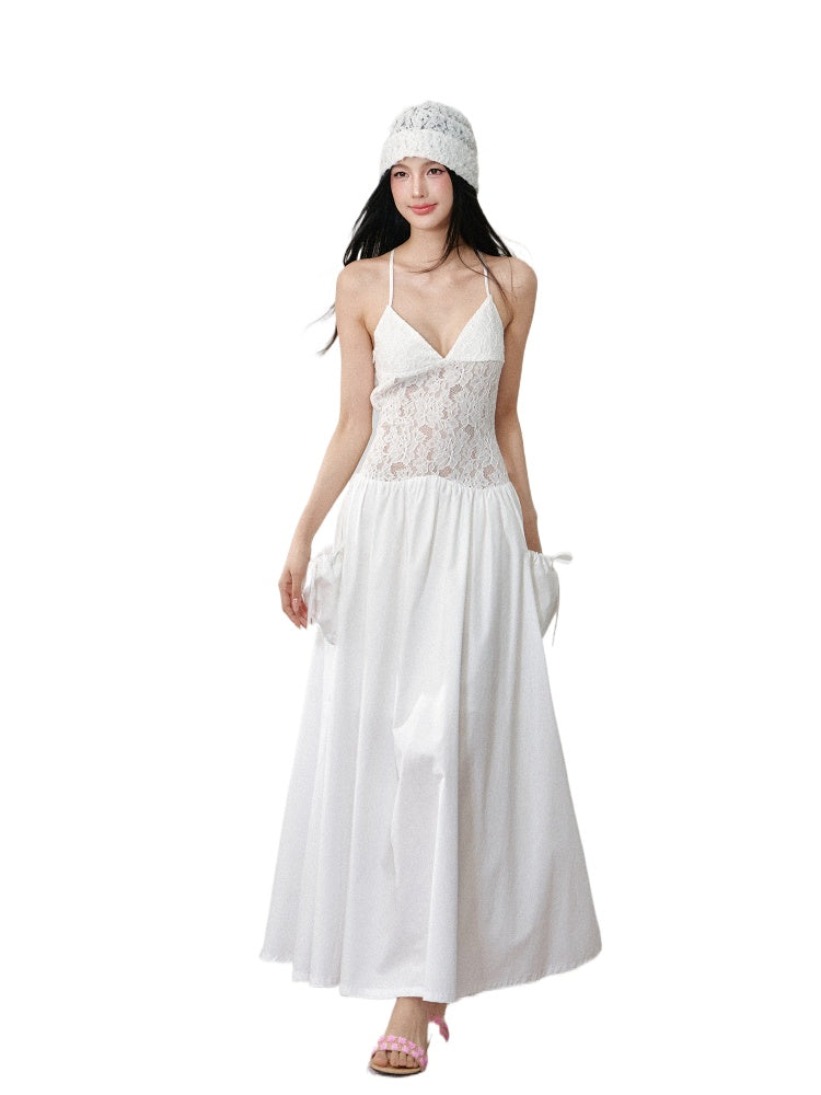 Lace Paneled V-Neck Slip Dress