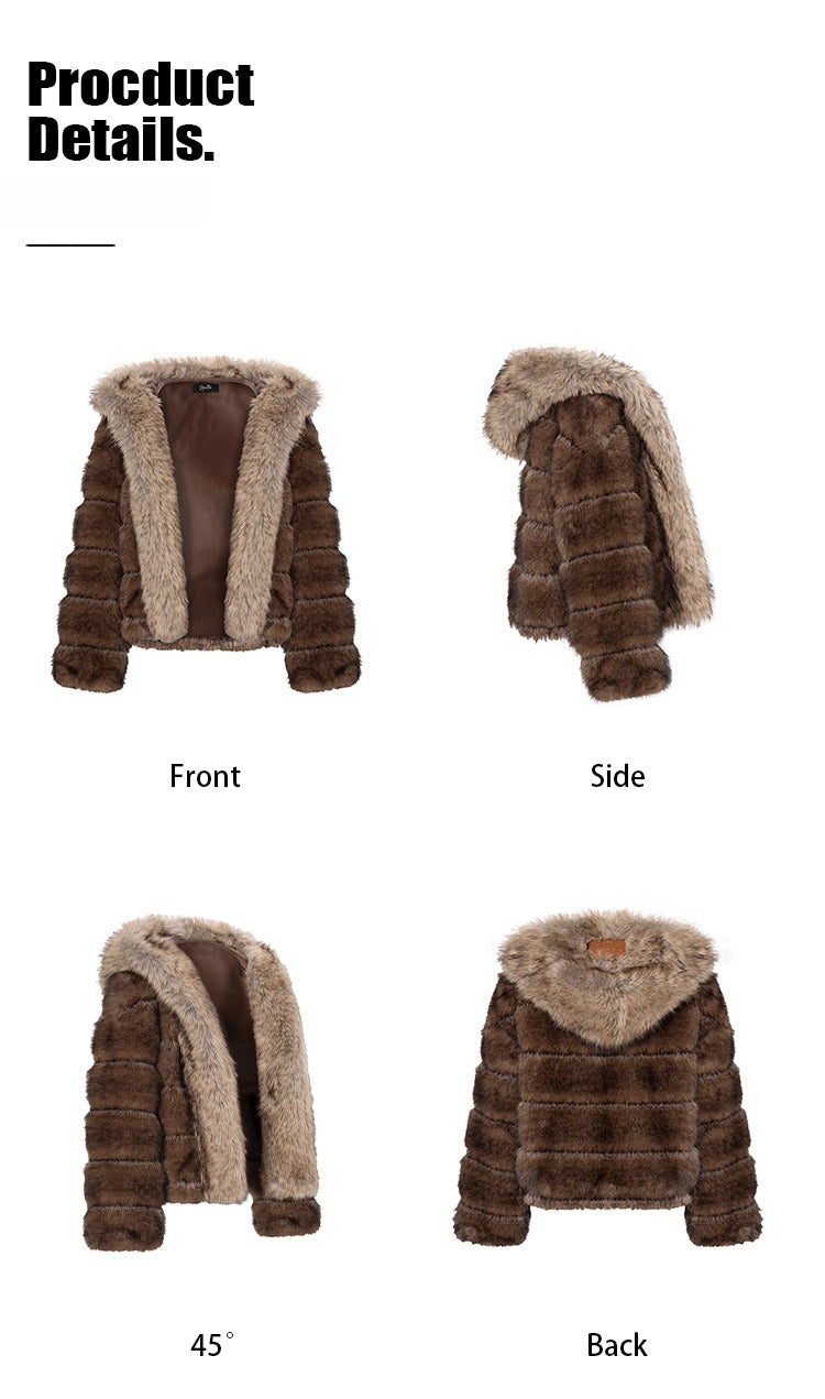 Faux Fur Hooded Oversized Jacket