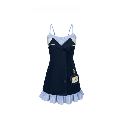 Two-Piece Illusion Blazer Badge Dress