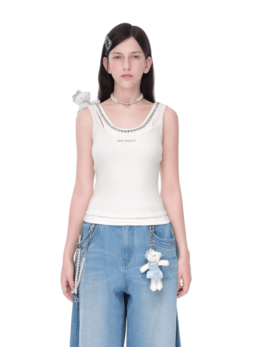 Gemstone-Collar Fitted Cropped Camisole