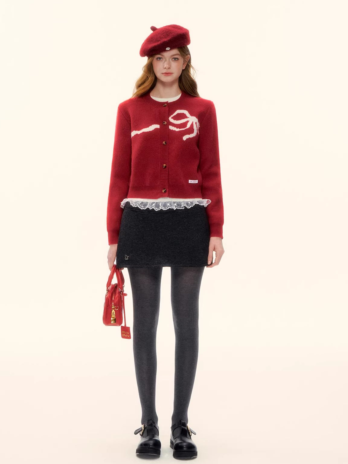 Crewneck Button-Front Cropped Knit Cardigan