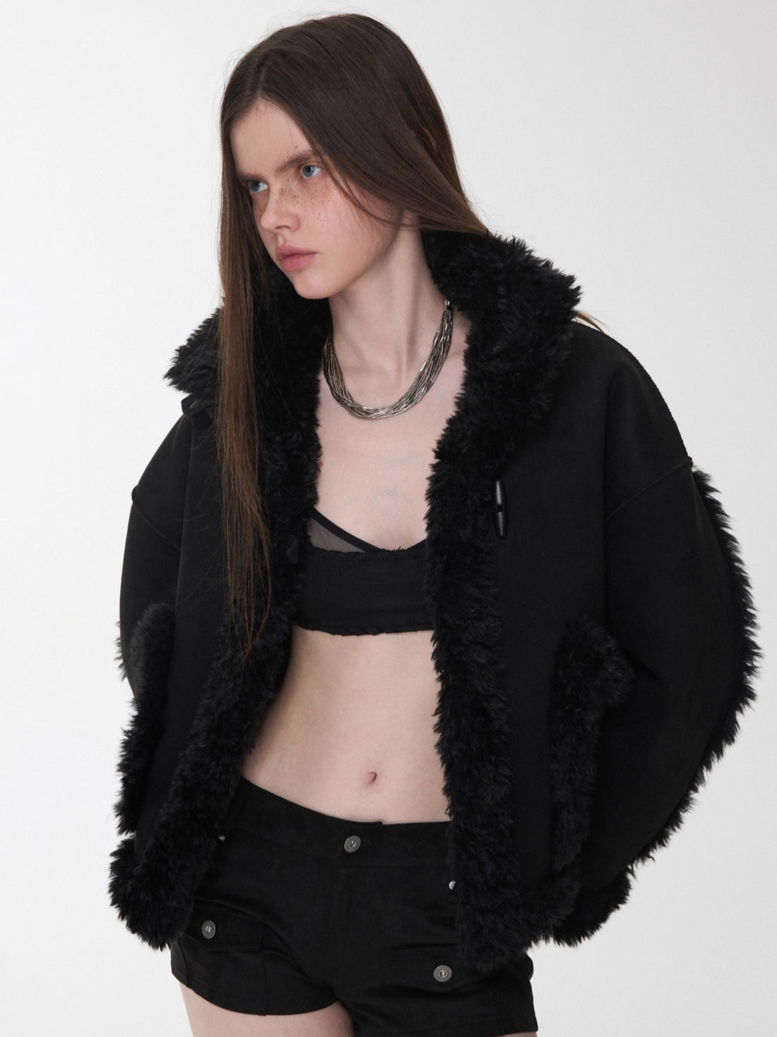 Dual-Layer Suede Lace-Up Bustie Corset