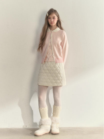 Sweet Pink Gingham Doll Collar Knit Cardigan