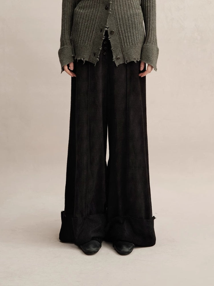 Cotton-Linen Buttoned Straight Pants