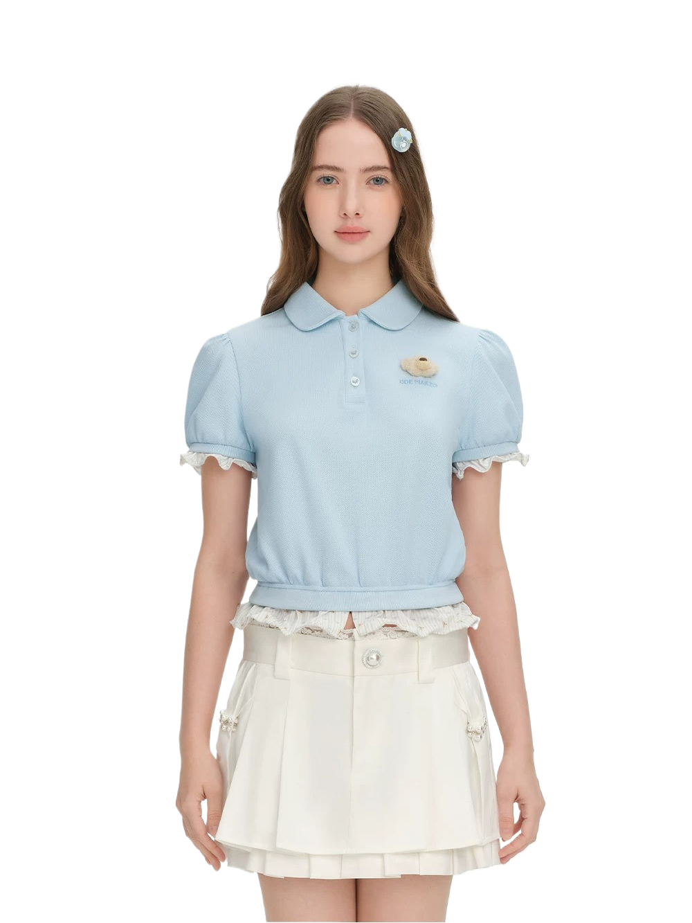 Smocked Puff Sleeve Layered Polo Tee