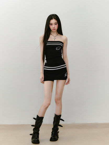 Contrast Color Knitted Bandeau Top &amp; Shorts Set - CHINASQUAD