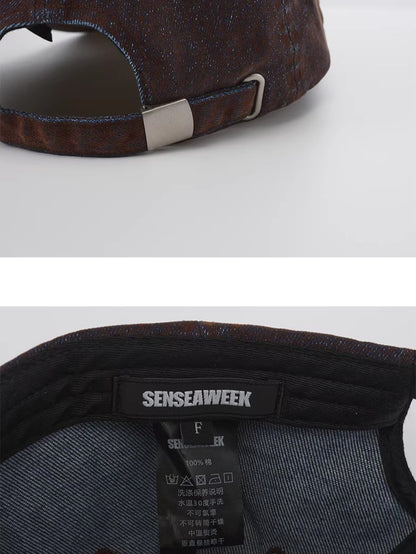 Embroidered Logo Washed Denim Baseball Cap