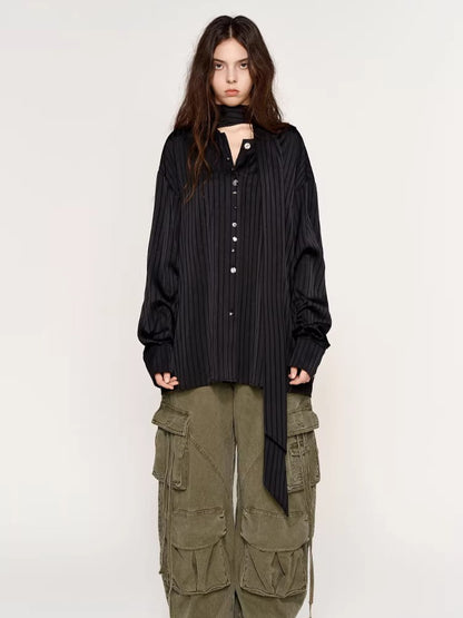 Silk-Feel Deconstructed Collar Shirt