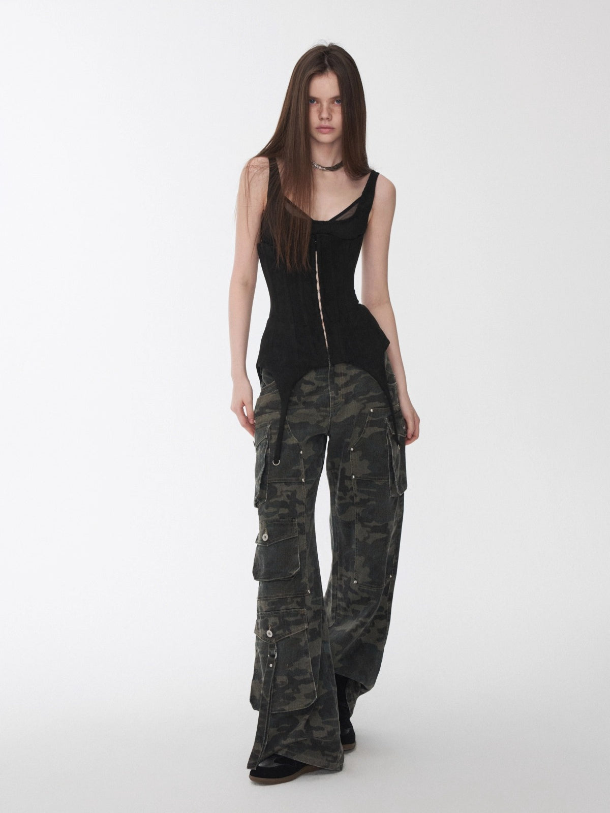 Suede-Effect Lace-Up Belt Corset