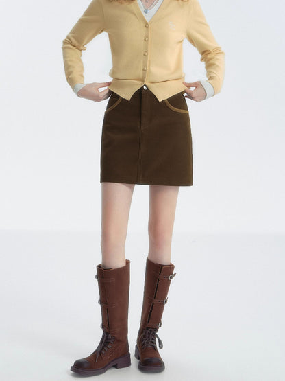 Brown Corduroy Splicing Skirt