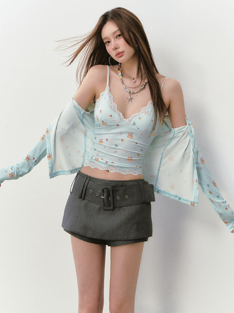 Printed Lace Trimmed Camisole