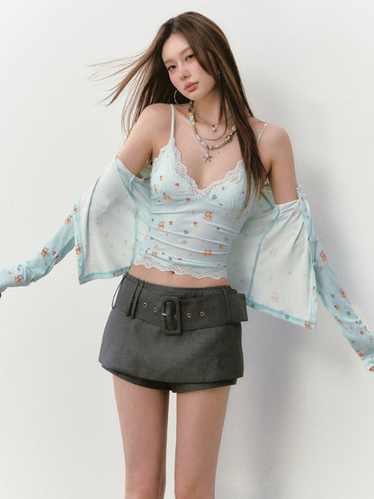 Printed Lace Trimmed Camisole
