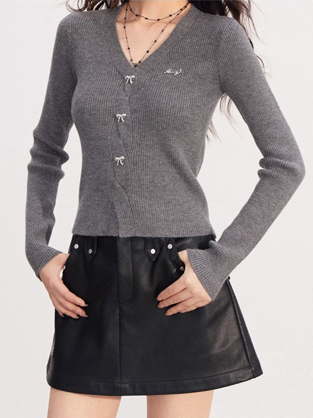 Shimmer Soft-Touch Knit V-Neck