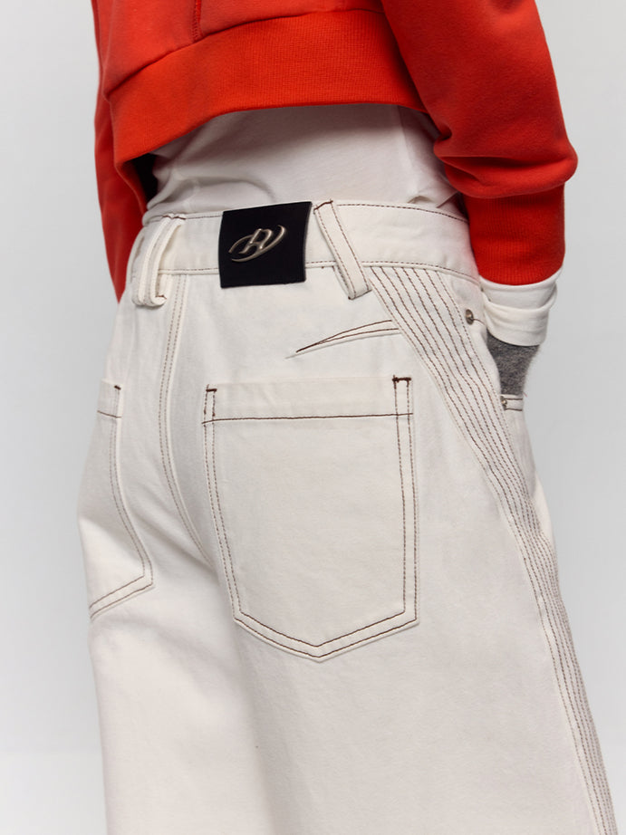 White Jeans Clear Stitching Wide-Leg Pants Jeans