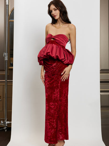 Velvet Satin Patchwork Maxi Dress