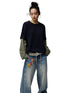Fake Two-Piece Contrast Color Loose Striped T-Shirt - CHINASQUAD