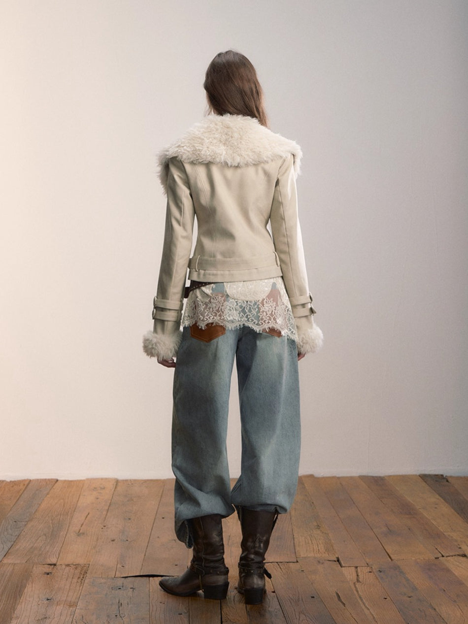Oversized Fur Collar Short Jacket