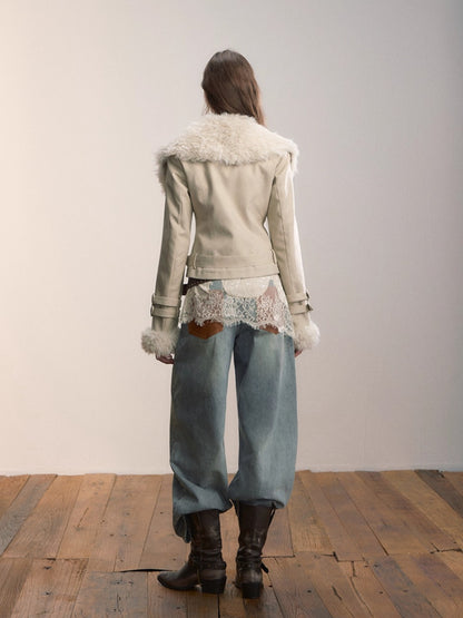 Oversized Fur Collar Short Jacket