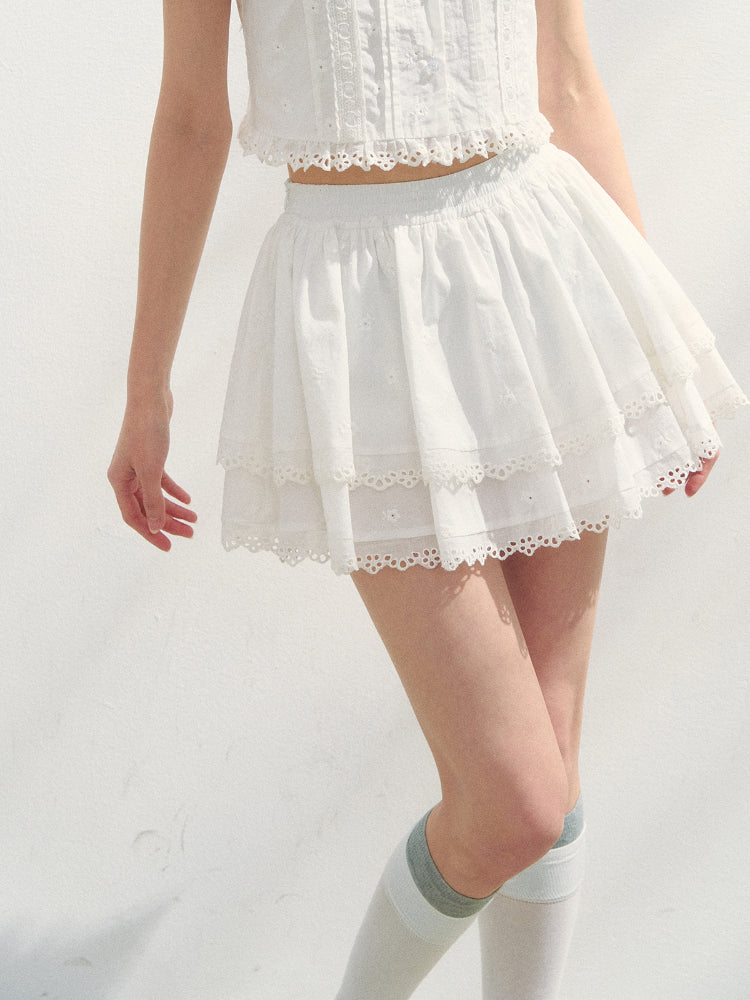 White Cotton Embroidered Shirt &amp; Skirt Set
