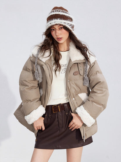 Shearling Panel 90% White Duck Down Jacket