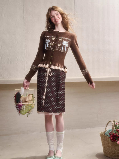 Fair Isle Knit Cardigan &amp; Polka Dot Skirt Set