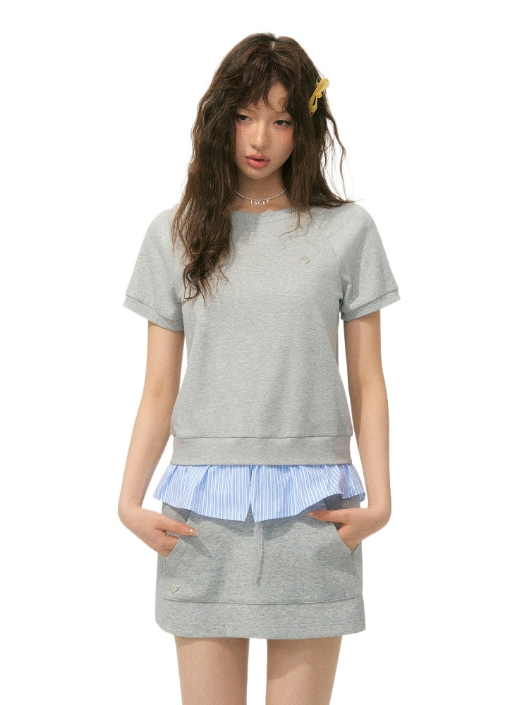 Stripe Patchwork Raglan Sleeve T-shirt