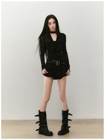 Chain Halter Draped Neck Fitted T-shirt - CHINASQUAD