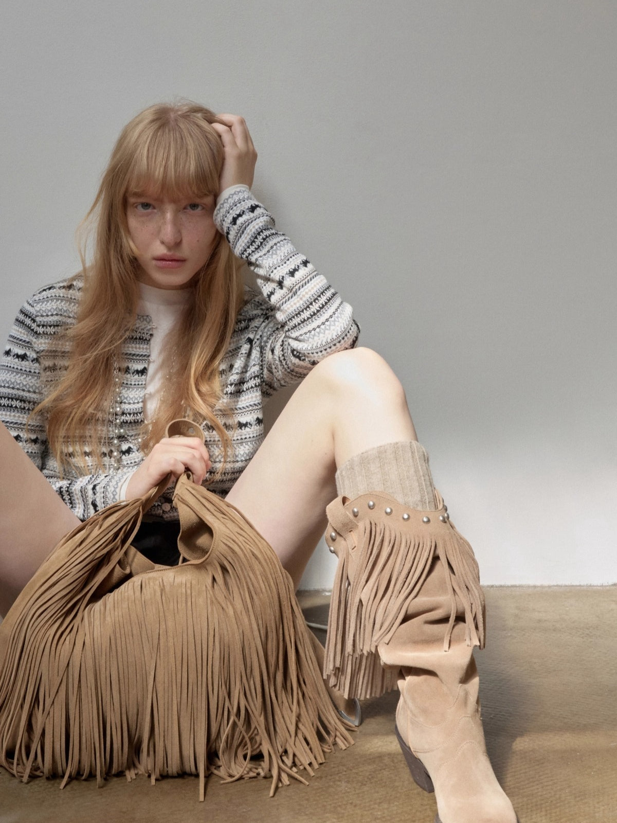 Pointed-Toe Studded Tassel Martin Boots