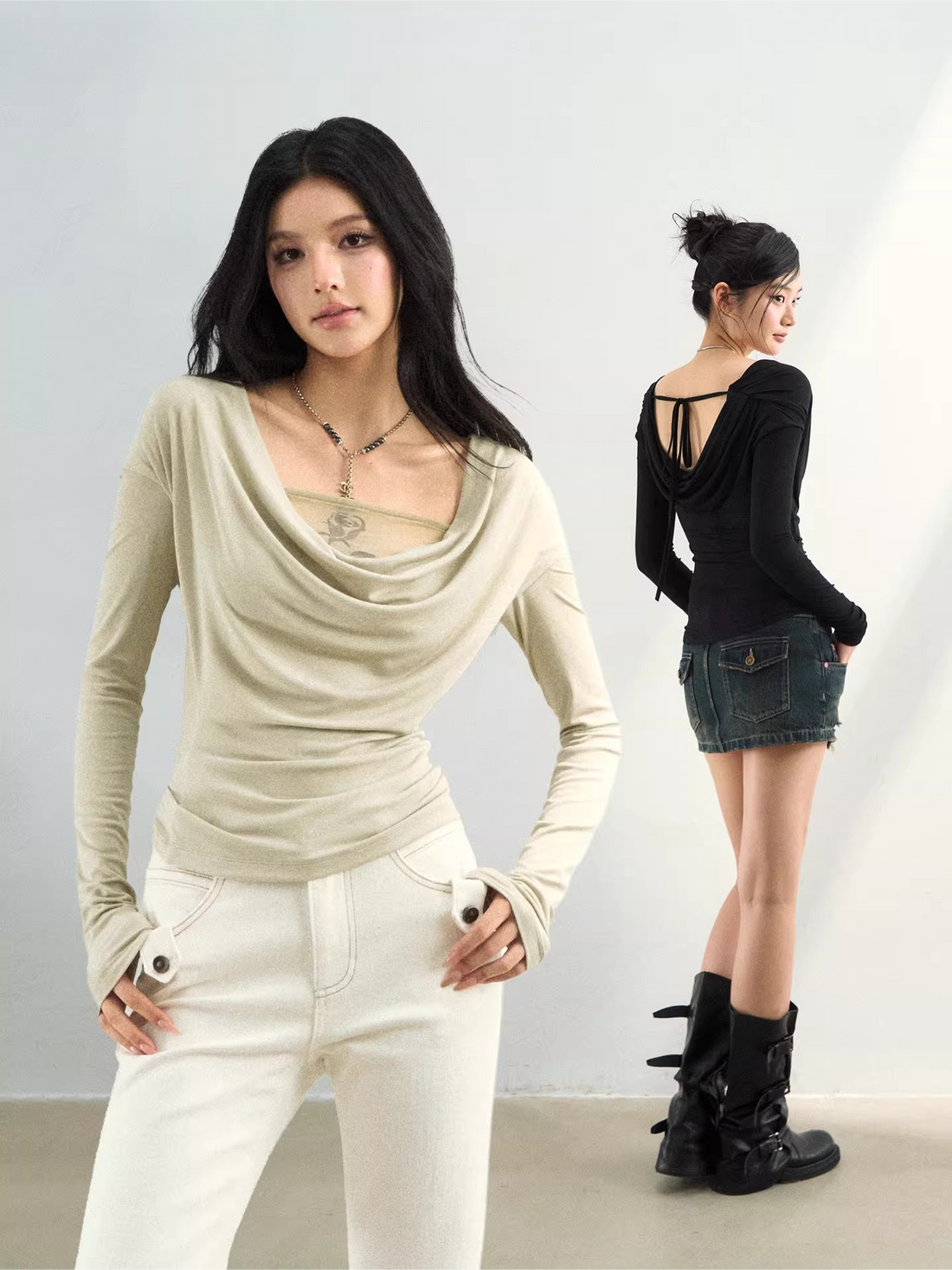 Reversible Draped Mesh Blouse