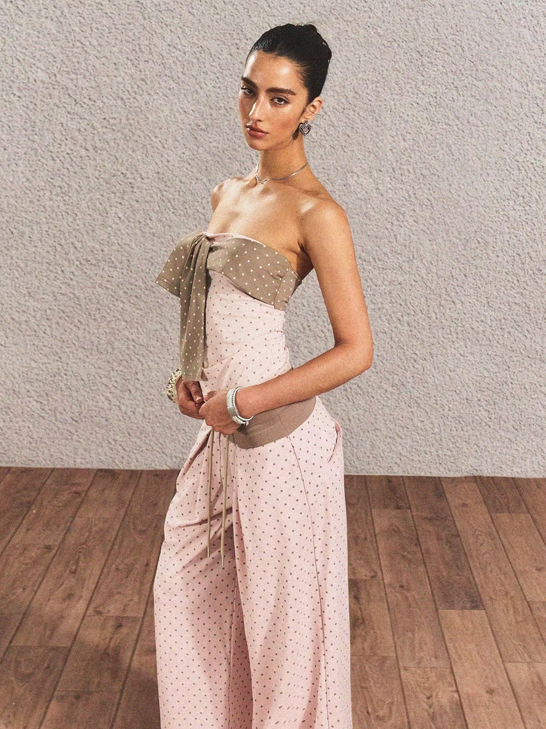 Polka-Dot Bandeau Top &amp; Straight-Leg Pants Set