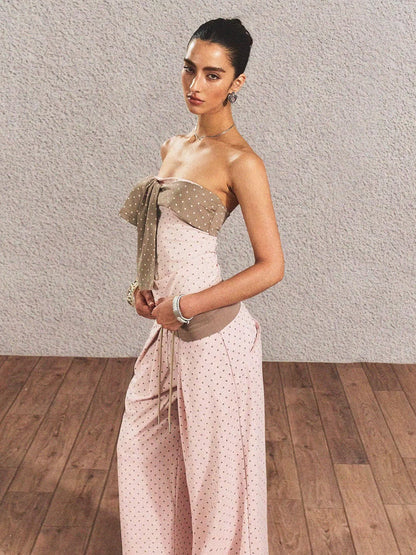 Polka-Dot Bandeau Top &amp; Straight-Leg Pants Set