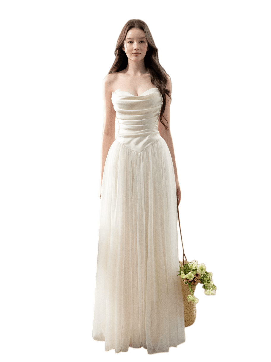 Cloud Dream Satin Strapless Tulle Gown