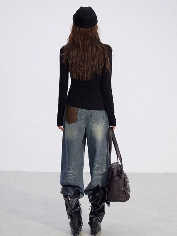 Slit Long-Sleeve Statement Base T-Shirt