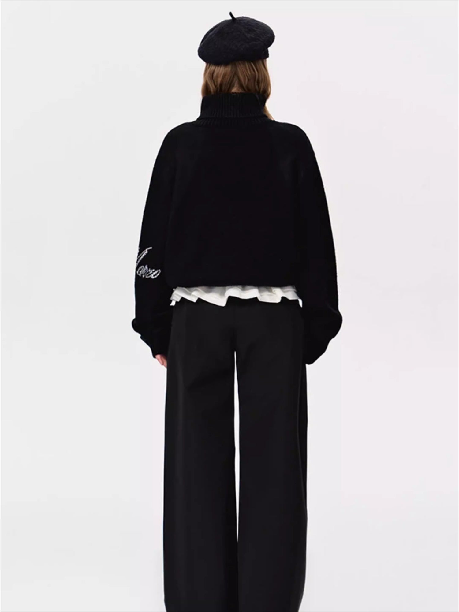 Crystal-Embellished Mock-Neck Knit Sweater