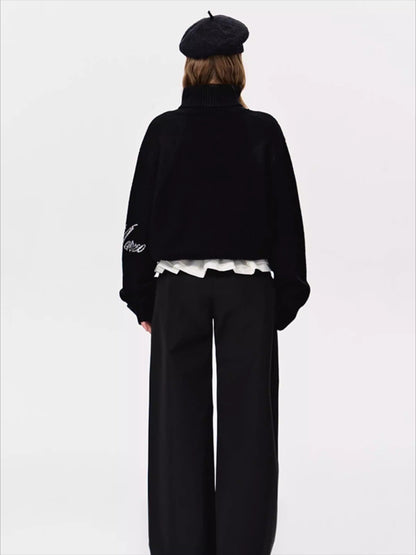 Crystal-Embellished Mock-Neck Knit Sweater