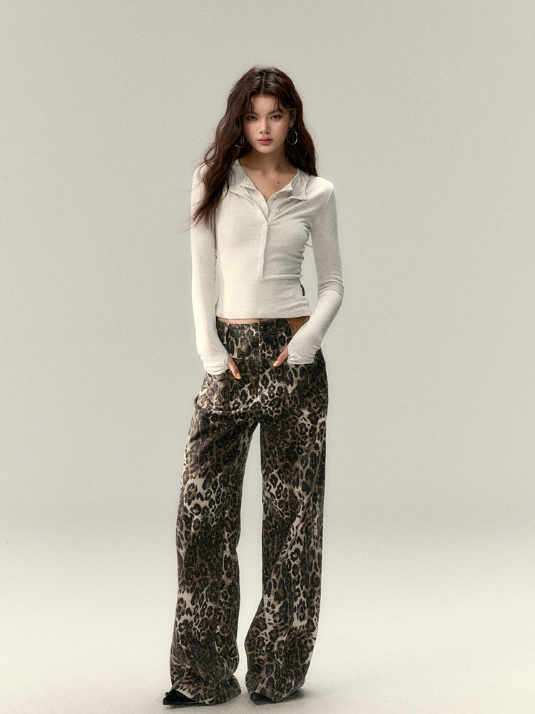 Leopard Print Camo Wide-Leg Cargo Pants