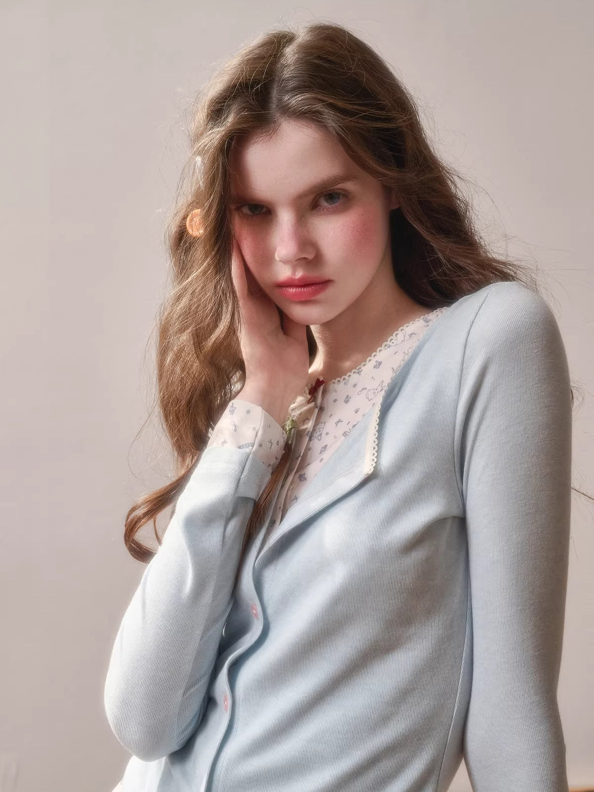 Cotton Layered-Effect Printed Cardigan