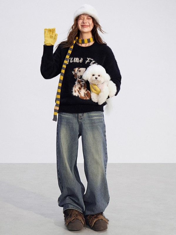 Cartoon Puppy Plush Knit Sweater