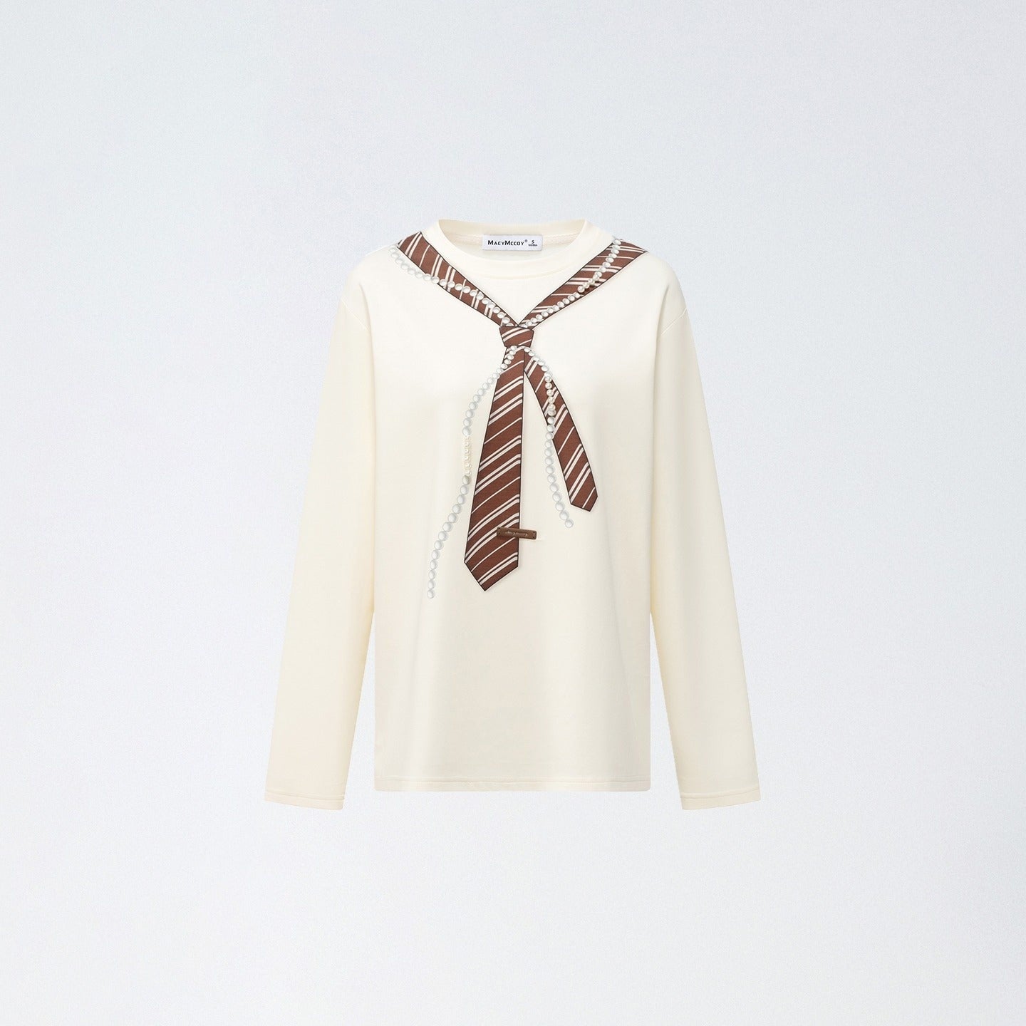 Pearl-Tie Printed Relaxed Long Sleeve T-Shirts