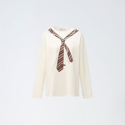 Pearl-Tie Printed Relaxed Long Sleeve T-Shirts