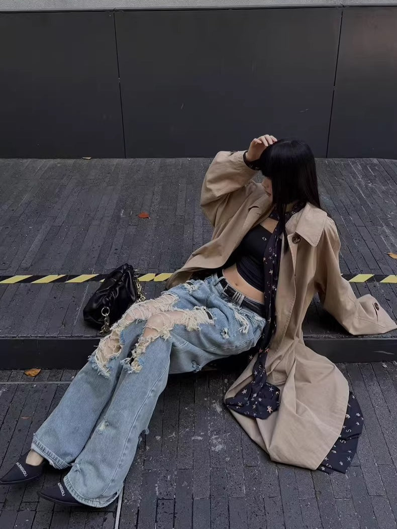 Straight-Leg Distressed Denim Jeans