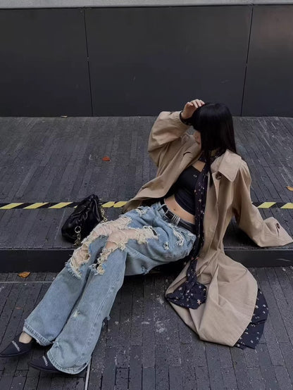 Straight-Leg Distressed Denim Jeans