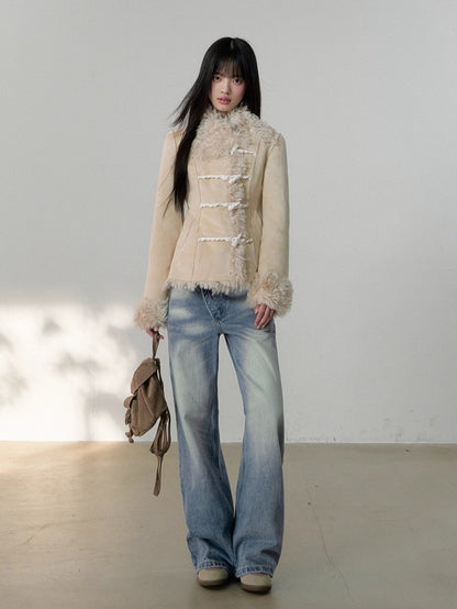 Shearling Lining Suede Duffle Jacket