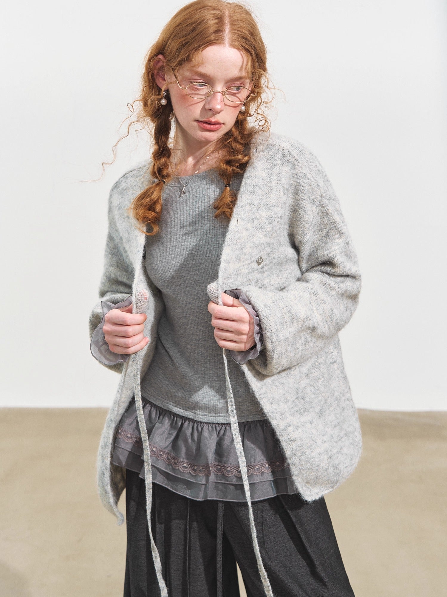 Double-Layer Ruffle Raglan Sleeve Fleece T-Shirt