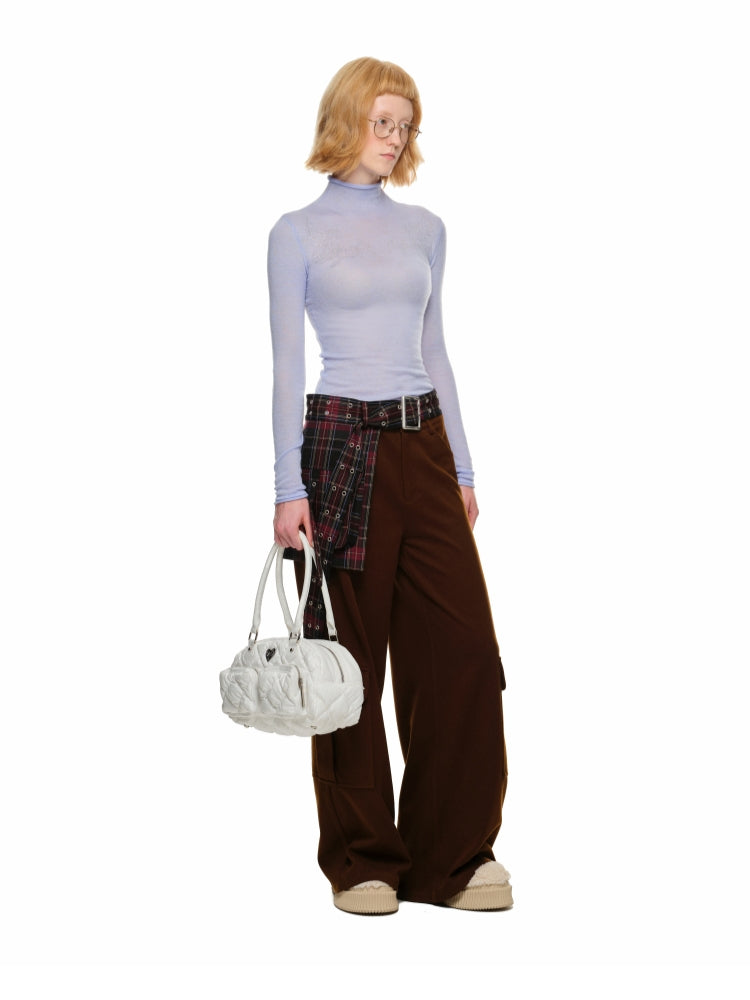 Brown Wool Wide-Leg Pants